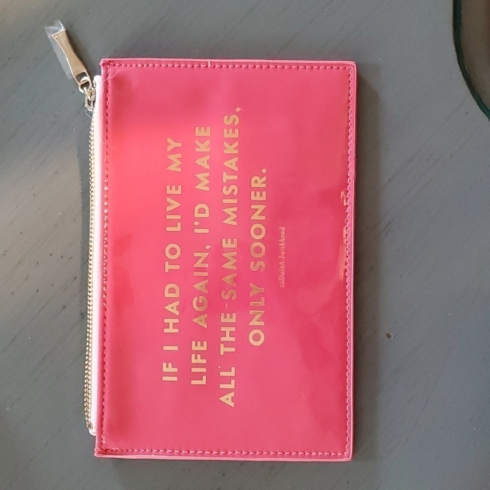 Kate Spade|Pink Small Make Up Bag "Quote" Same mistakes only sooner FLAW